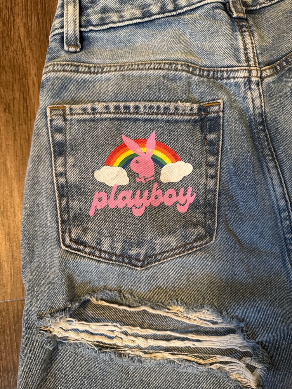 PLAYBOY Light Blue Denim Jeans with Pink Logo and Rainbow